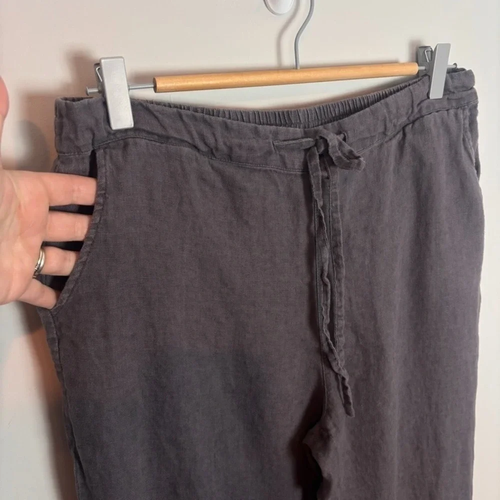 IXIMO Womens Grey 100% Linen Straight Leg Pull on Pants SZ Large Granola‎ Hippie